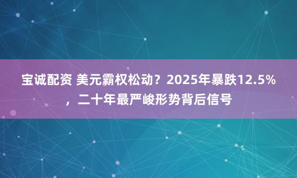 宝诚配资 美元霸权松动？2025年暴跌12.5%，二十年最严峻形势背后信号